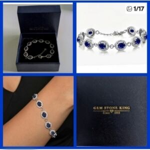 NIB Blue Sapphire Tennis Bracelet Set In Sterling Silver Gemstone King